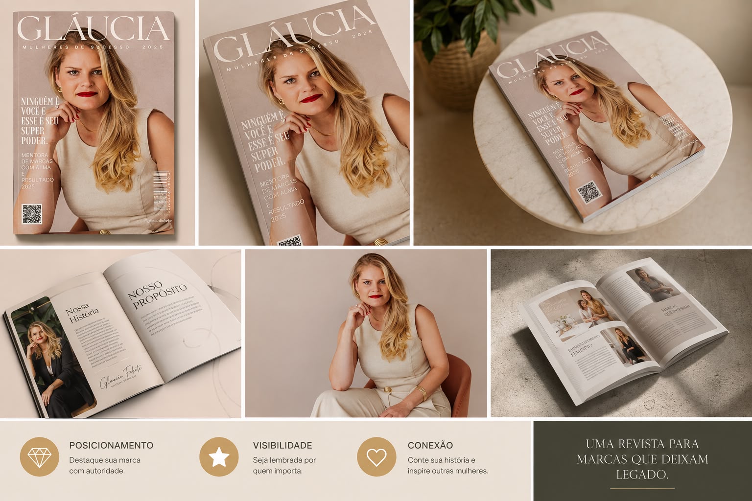 Composição da revista de marca com capa e páginas internas abertas